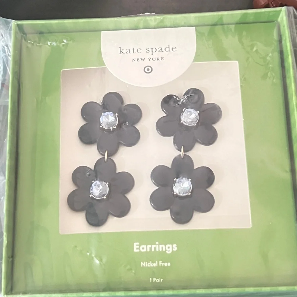 KATE SPADE• Black Flower Earrings with Crystal Accents